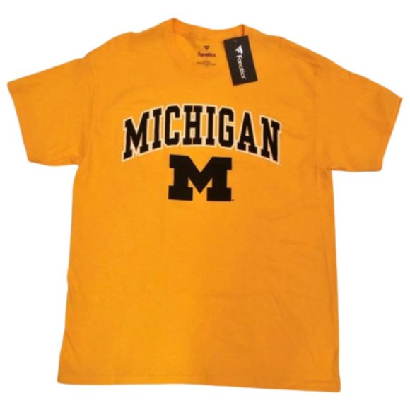 FANATICS Men's Michigan Wolverines Short Sleeve T-Shirt Cotton Yellow Large - Picture 1 of 5